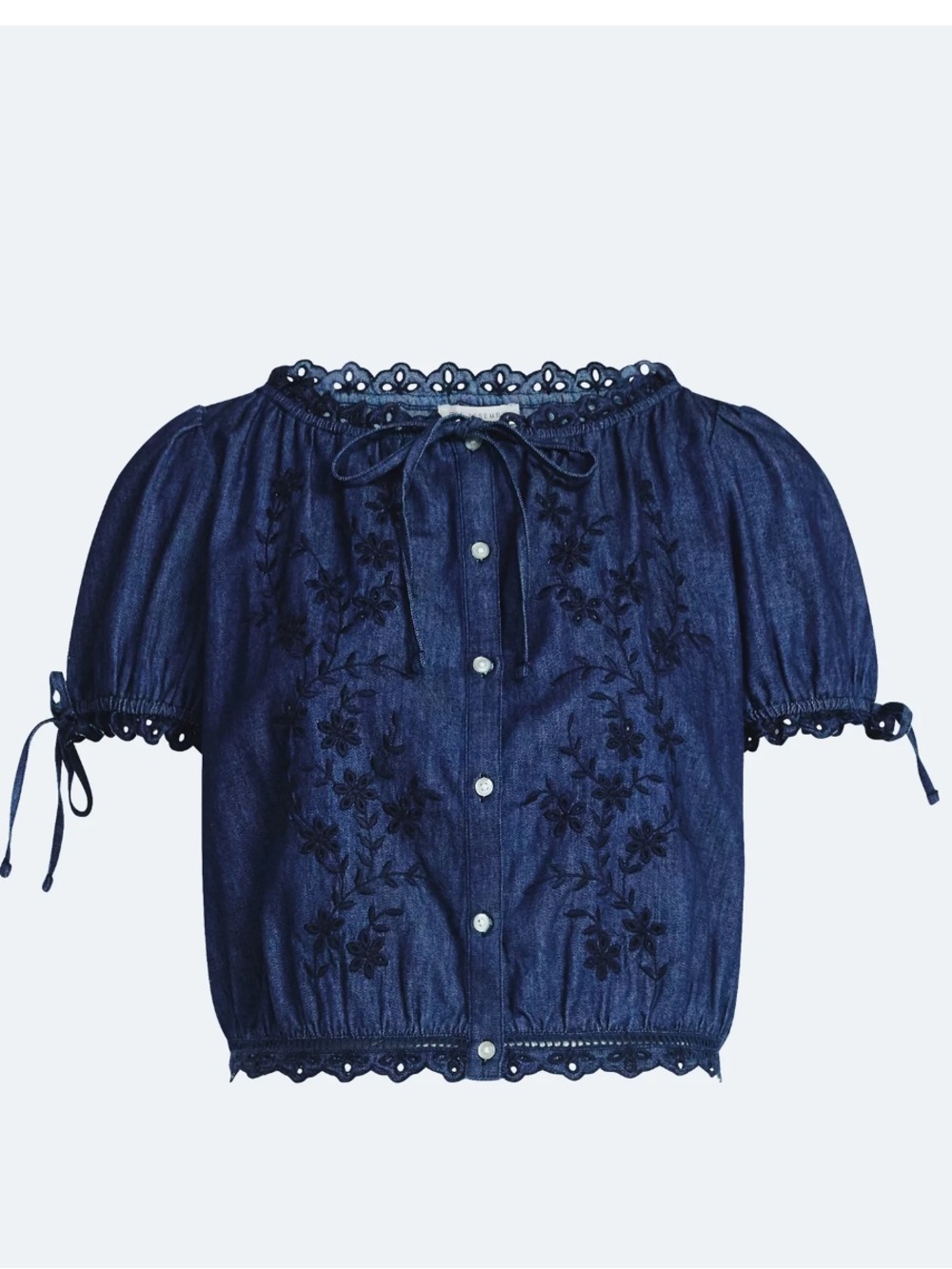 Free Assembly Women's Embroidered Cropped Cotton Top with Short Sleeves